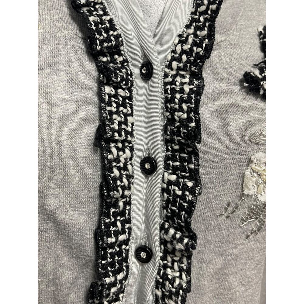 Large Charlotte Womens Gray Cardigan Sweater Hooded Cotton Rosettes - Picture 8 of 12